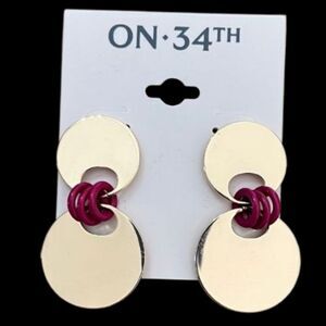 ON 34TH, Gold and Raspberry Double Disc Earrings